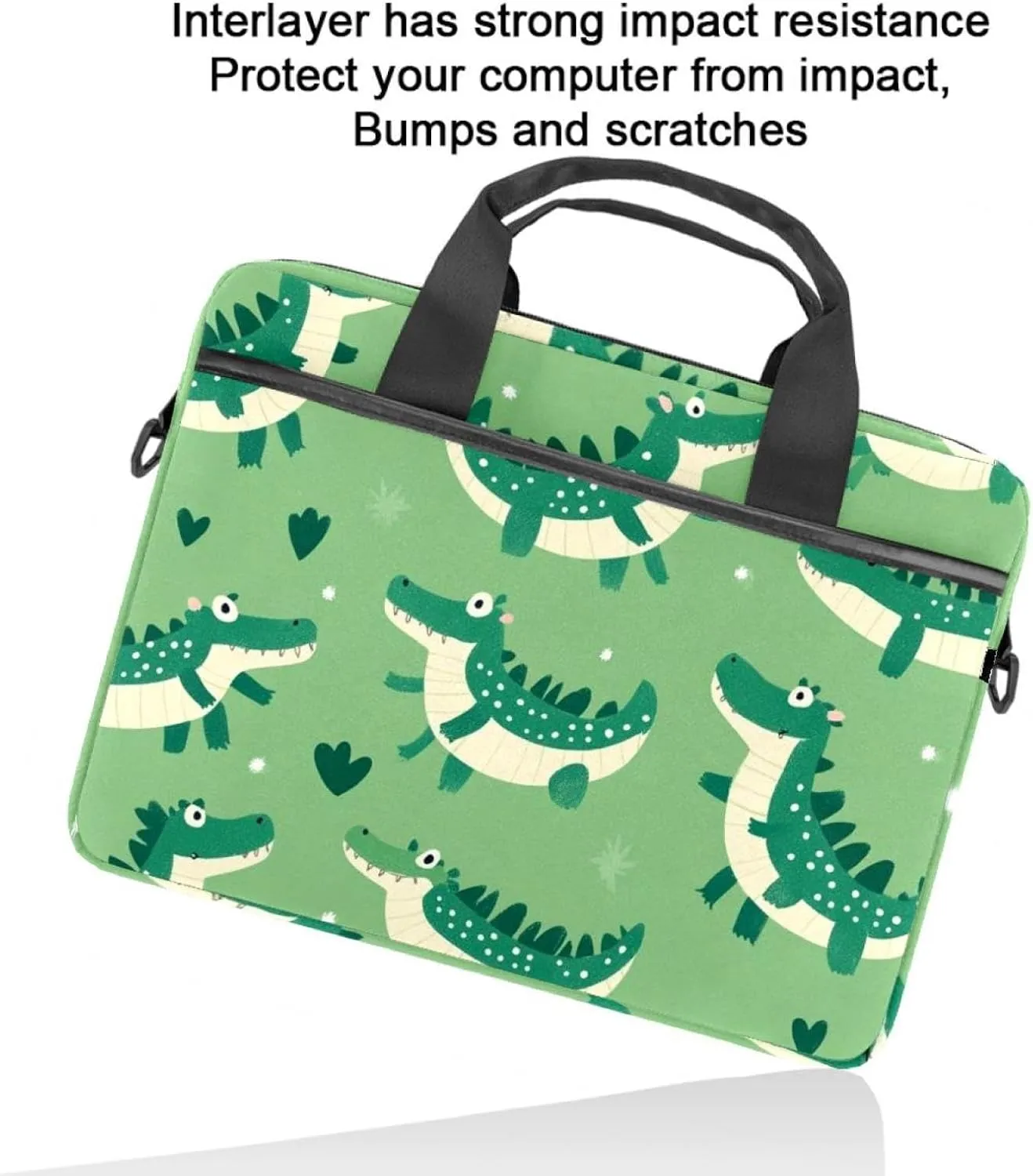 Fun Animal Green Gator Crocodile Laptop Bag Case Computer Sleeve Shoulder Messenger Bag for Work School