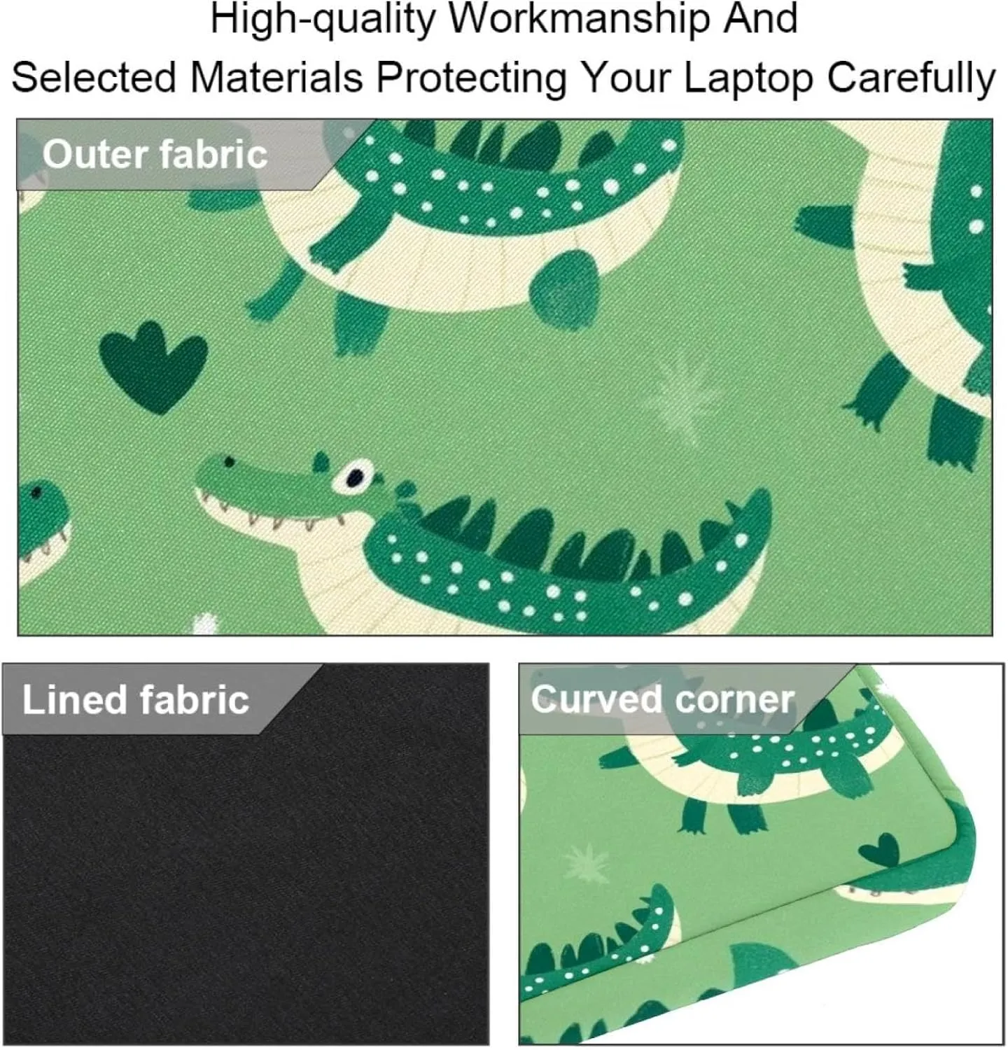 Fun Animal Green Gator Crocodile Laptop Bag Case Computer Sleeve Shoulder Messenger Bag for Work School