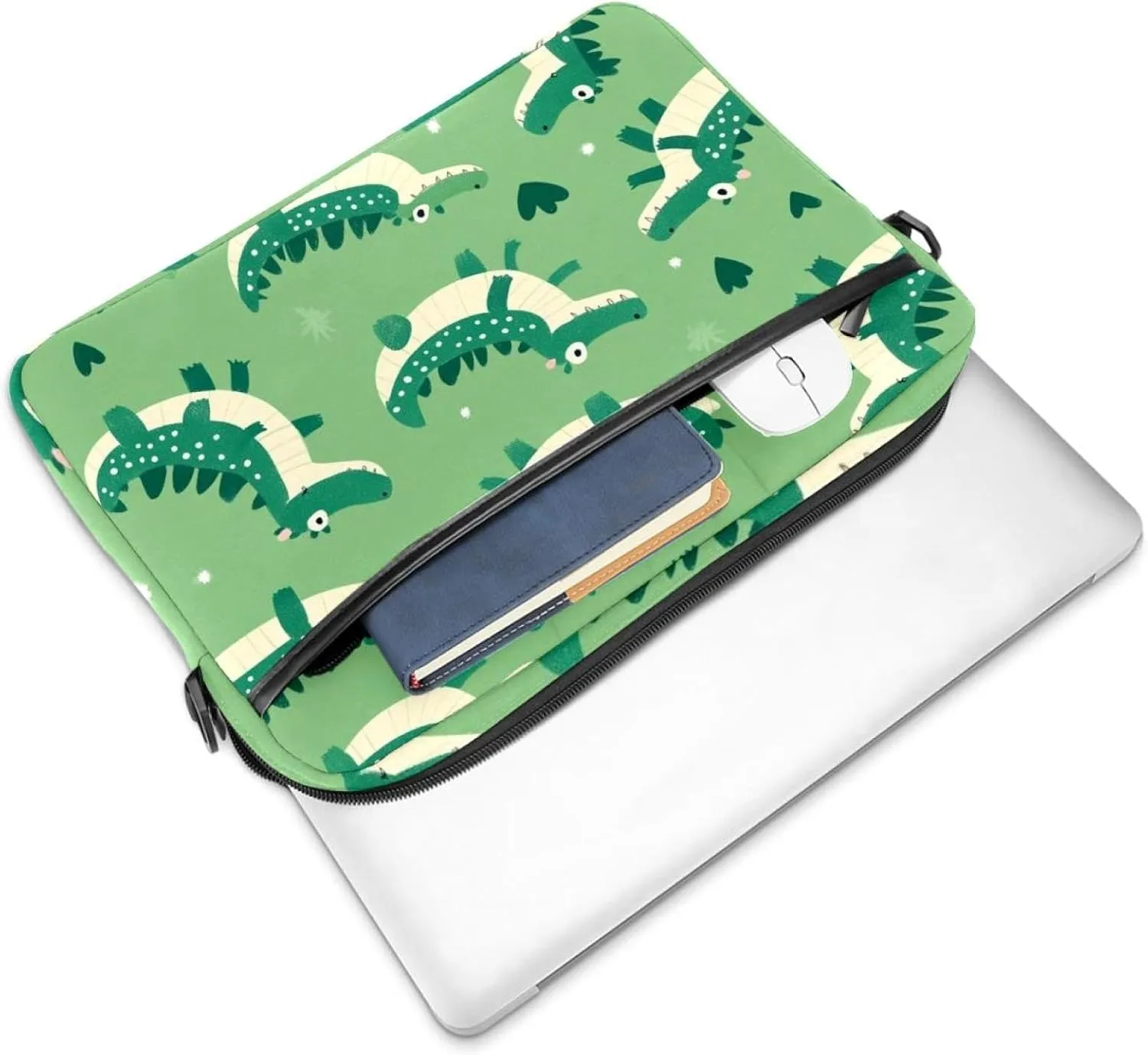 Fun Animal Green Gator Crocodile Laptop Bag Case Computer Sleeve Shoulder Messenger Bag for Work School