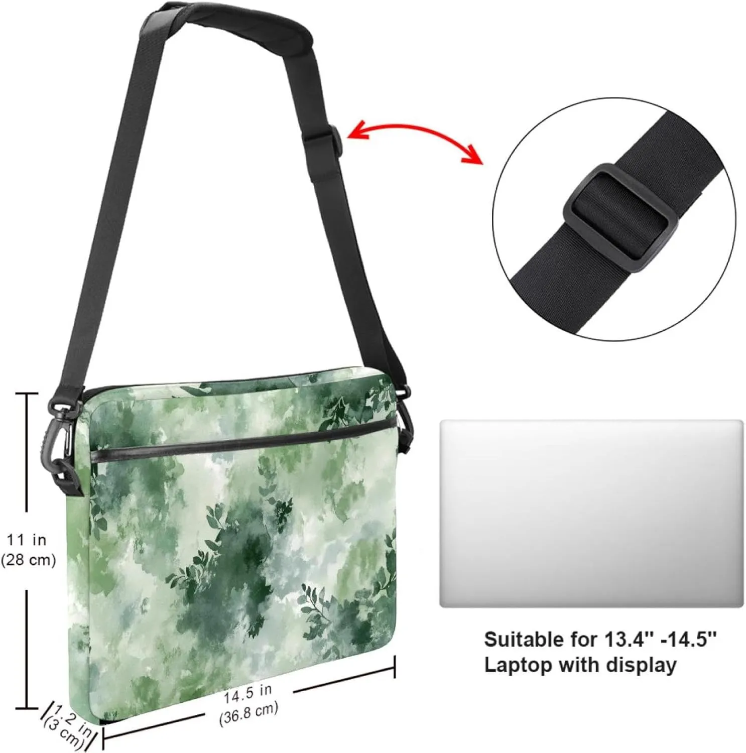 Fun Animal Green Gator Crocodile Laptop Bag Case Computer Sleeve Shoulder Messenger Bag for Work School