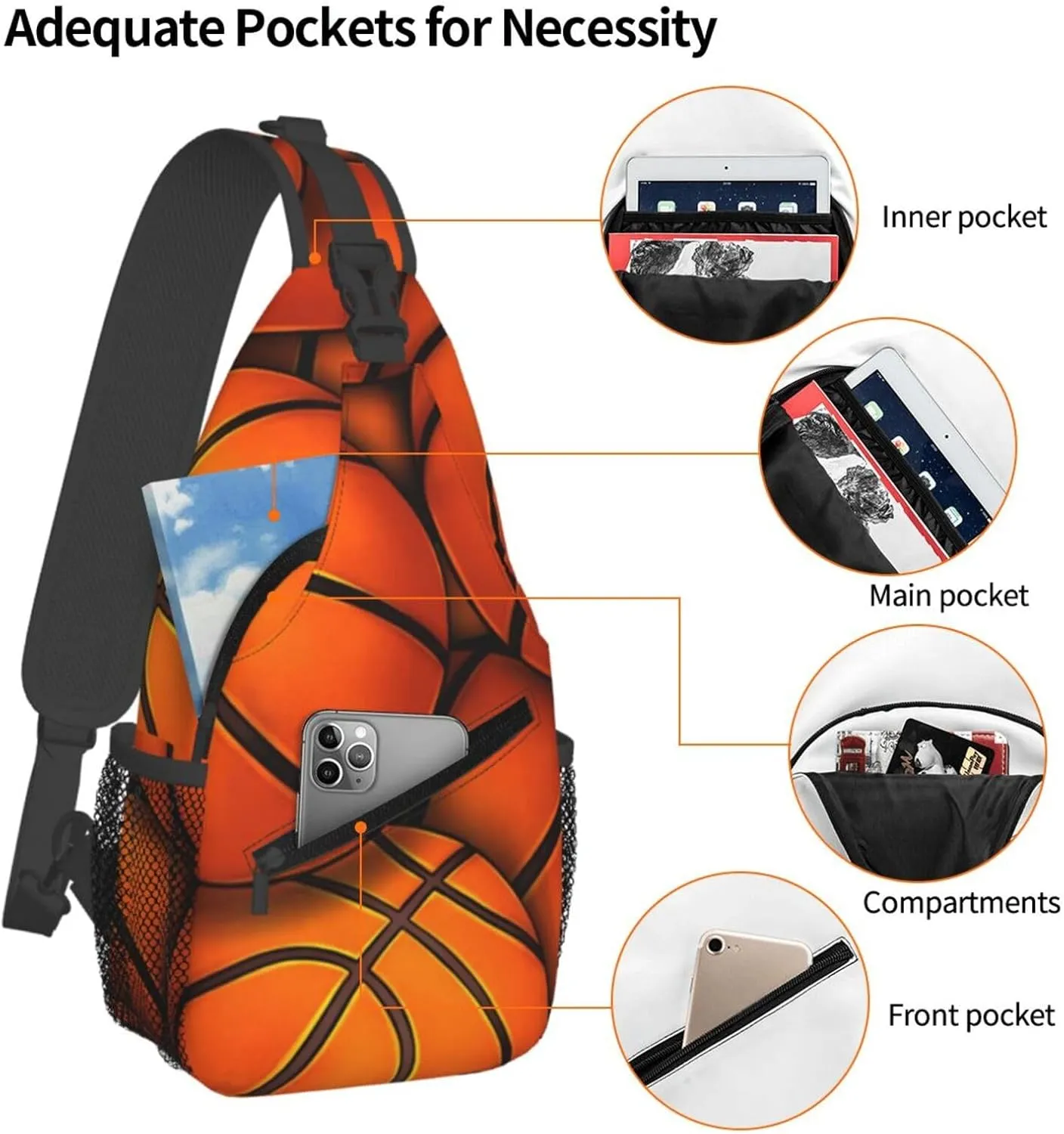 Fun Basketball Chest Bags Crossbody Sling Bag Shoulder Bag Travel Hiking Daypack For Men Women