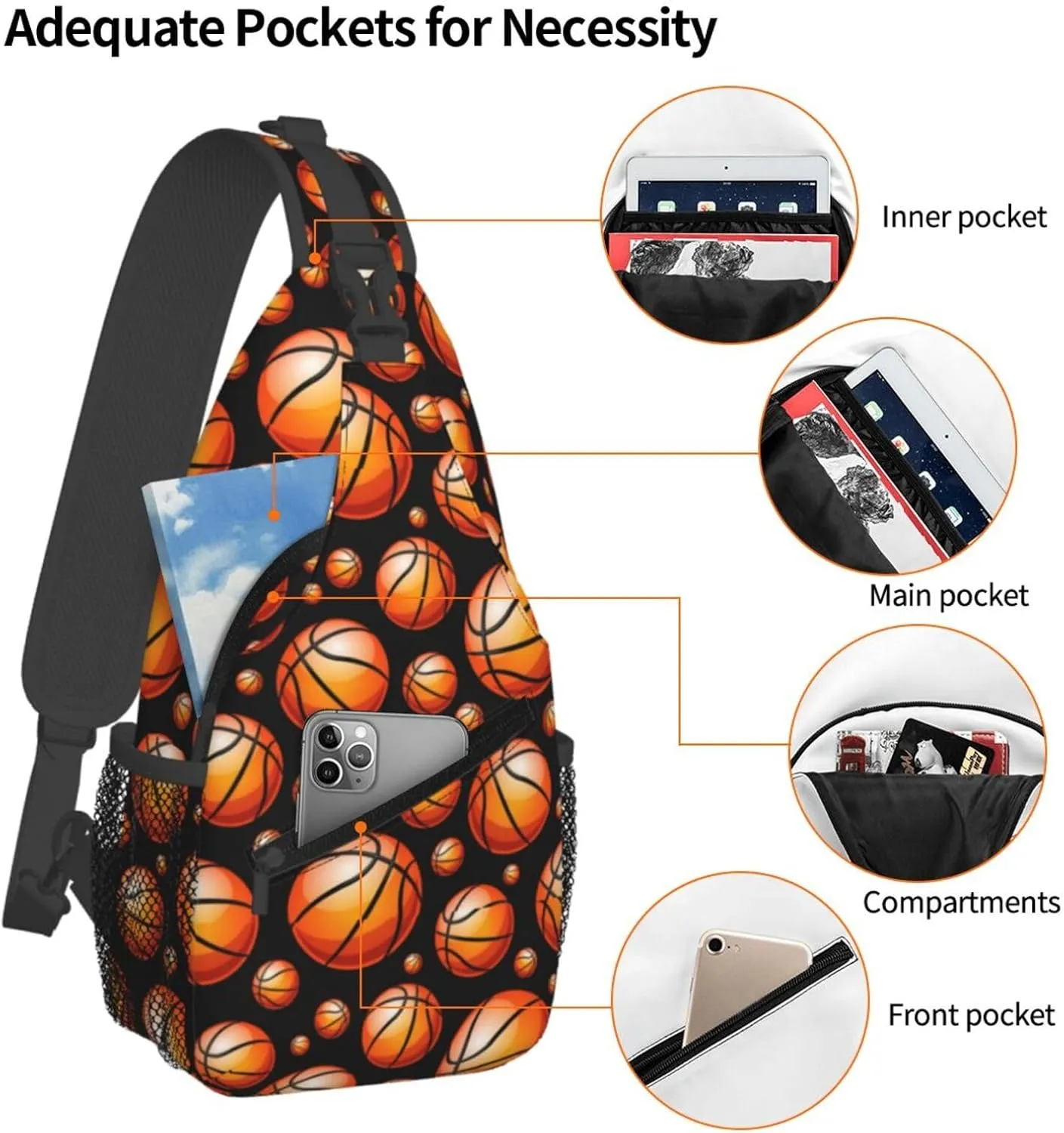Fun Basketball Chest Bags Crossbody Sling Bag Shoulder Bag Travel Hiking Daypack For Men Women