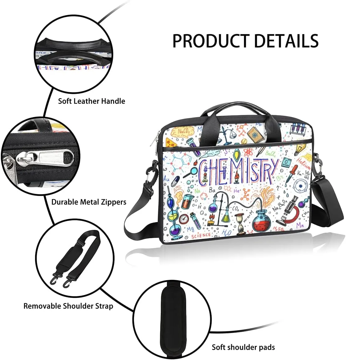 Fun Letters Doodles Laptop Shoulder Messenger Bag Waterproof Laptop Briefcase with Handle and Padded Strap Case Sleeve