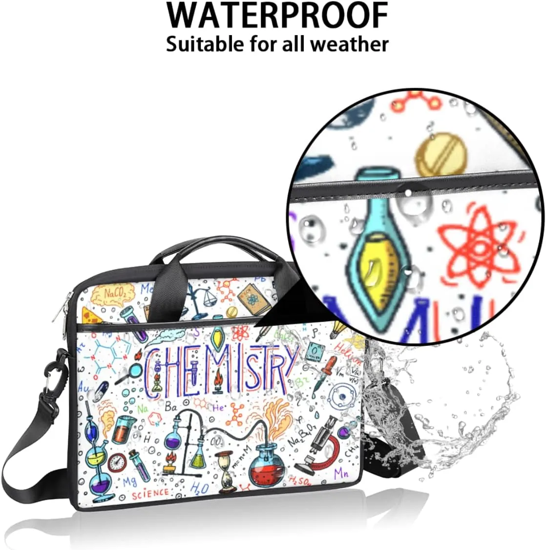 Fun Letters Doodles Laptop Shoulder Messenger Bag Waterproof Laptop Briefcase with Handle and Padded Strap Case Sleeve