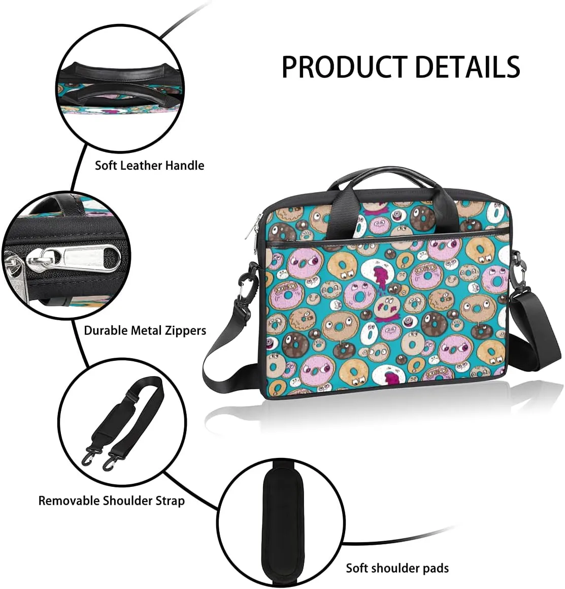 Fun Letters Doodles Laptop Shoulder Messenger Bag Waterproof Laptop Briefcase with Handle and Padded Strap Case Sleeve