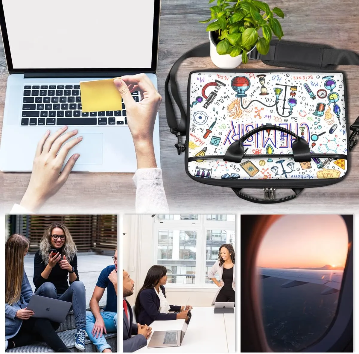 Fun Letters Doodles Laptop Shoulder Messenger Bag Waterproof Laptop Briefcase with Handle and Padded Strap Case Sleeve