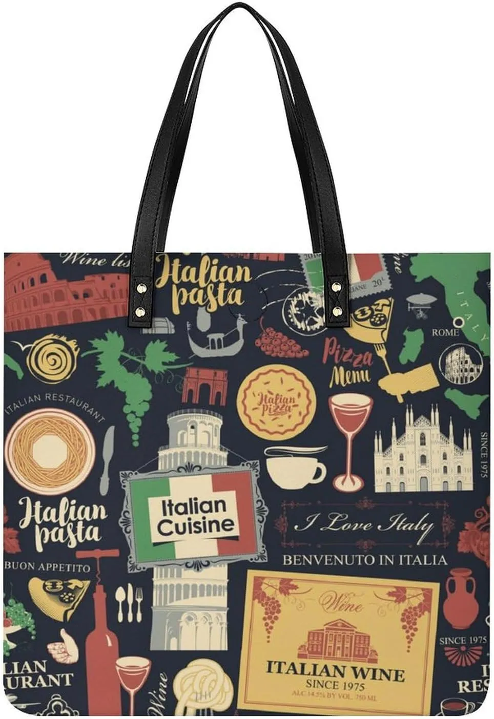 Fun Sketch Italy Pattern Women Tote Bags Top Handle Satchel Handbags PU Faux Leather Tassel Shoulder Purse