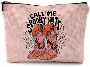 Funny Call Me Spooky Boots Makeup Bag Travel Cosmetic Bags,Pink Preppy Boho Western Cowgirl Boots Cosmetic Bags with Zipper Pouch Travel Toiletry Case,Girls Gifts,Cowgirl Gifts for Girls