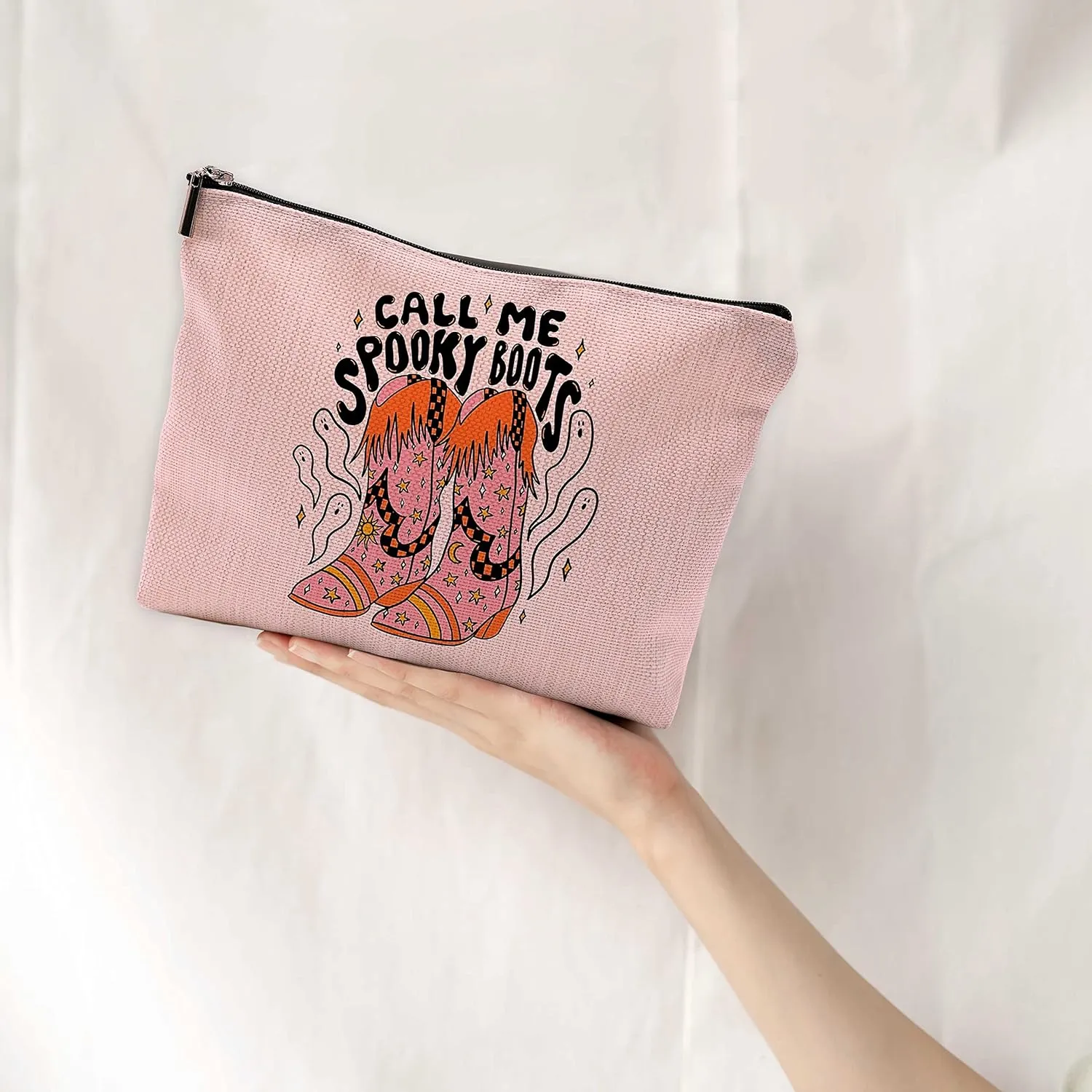 Funny Call Me Spooky Boots Makeup Bag Travel Cosmetic Bags,Pink Preppy Boho Western Cowgirl Boots Cosmetic Bags with Zipper Pouch Travel Toiletry Case,Girls Gifts,Cowgirl Gifts for Girls