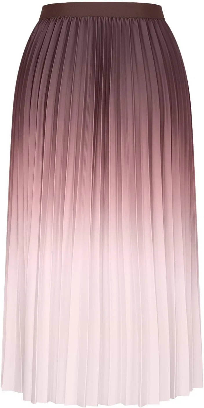 FZYLQY Gradient Color Skirt for Women Fashion Elegant High Waist Pleated Skirts Casual Slim Fit Basic Go Out Midi Skirt 2025