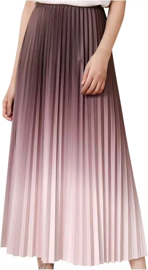 FZYLQY Gradient Color Skirt for Women Fashion Elegant High Waist Pleated Skirts Casual Slim Fit Basic Go Out Midi Skirt 2025