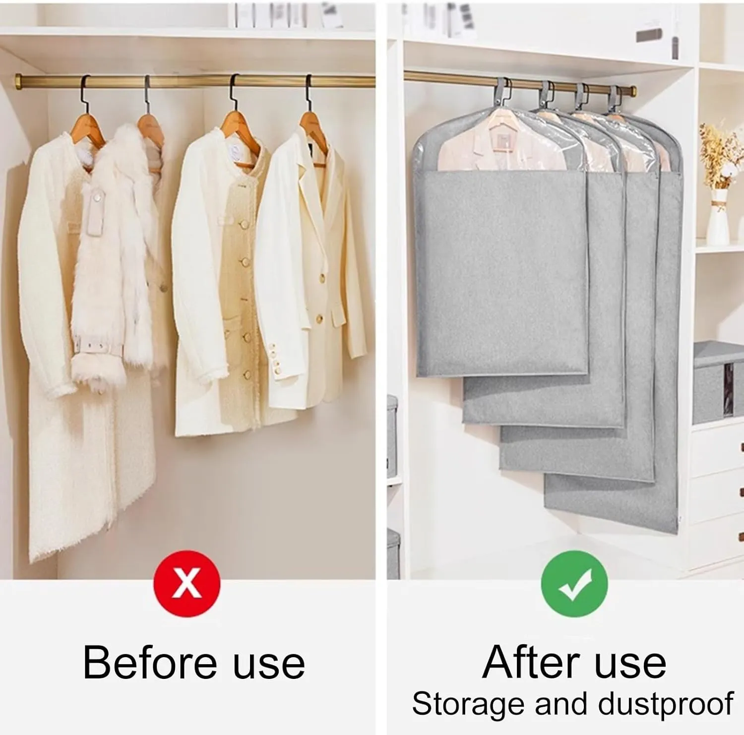 Garment Bags for Hanging Clothes, Oxford Cloth Garment Covers Dry, Dust-proof, for Home Storage, Dry Cleaner, Travel(Beige,58x90cm/23x35in)