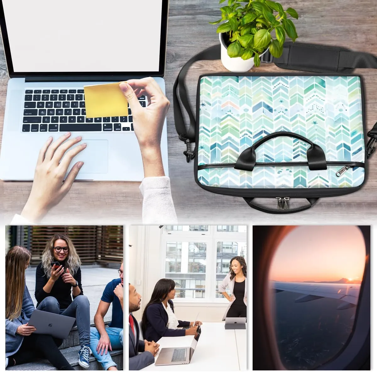 Geometry Fun Theme Laptop Shoulder Bag for Tablet Computer Notebook Sleeve Messenger Carrying Case Briefcase Tote