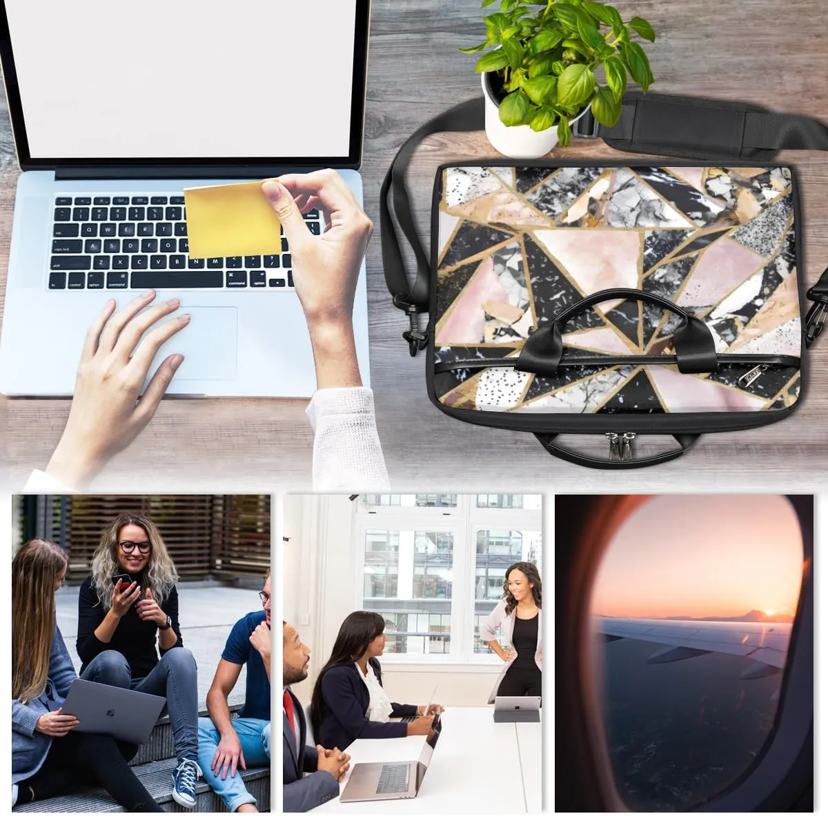 Geometry Fun Theme Laptop Shoulder Bag for Tablet Computer Notebook Sleeve Messenger Carrying Case Briefcase Tote