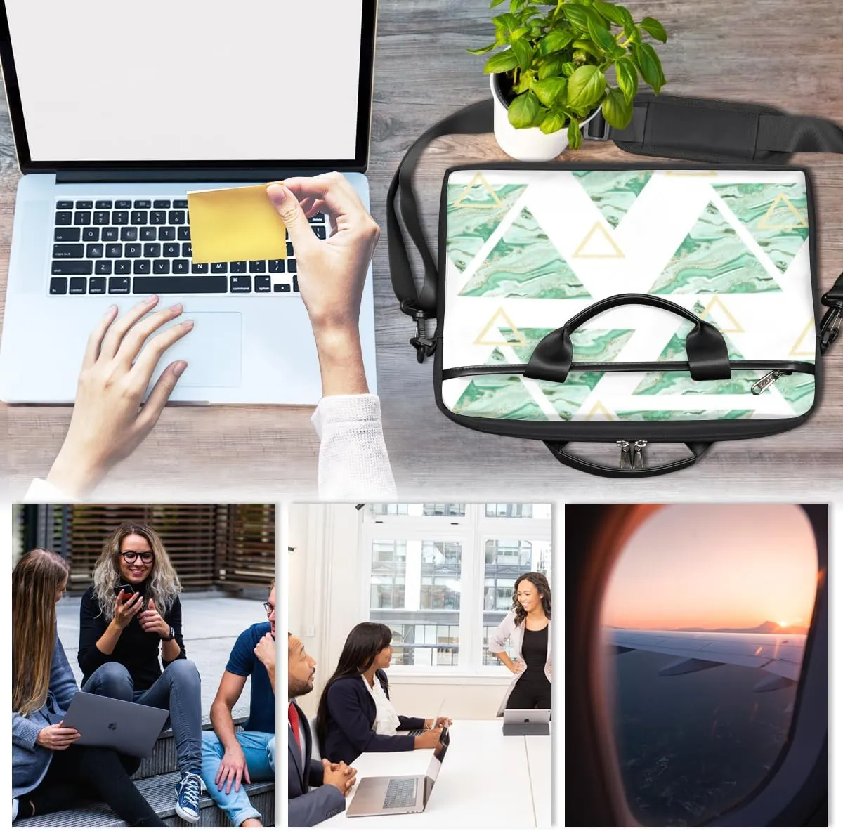 Geometry Fun Theme Laptop Shoulder Bag for Tablet Computer Notebook Sleeve Messenger Carrying Case Briefcase Tote