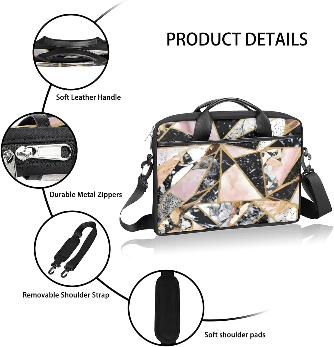 Geometry Fun Theme Laptop Shoulder Bag for Tablet Computer Notebook Sleeve Messenger Carrying Case Briefcase Tote