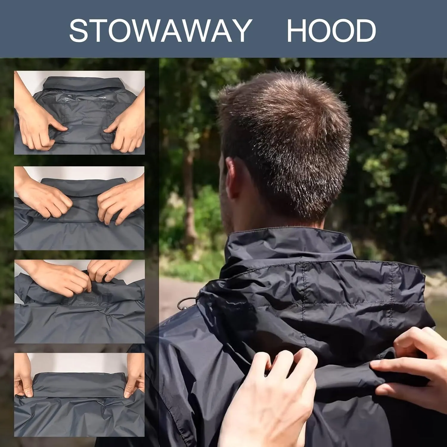 GIISAM Mens Rain Jacket with Hood Lightweight Rain Coats Waterproof Raincoat Packable Windbreaker for Hiking Cycling