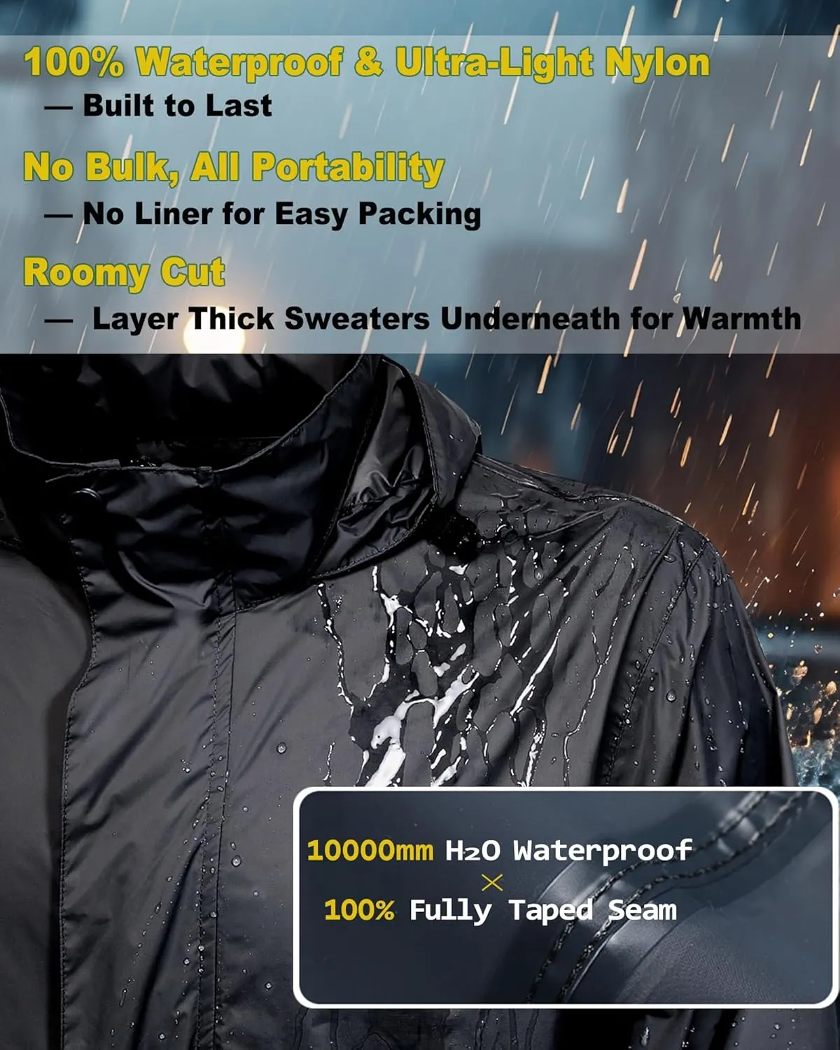 GIISAM Mens Rain Jacket with Hood Lightweight Rain Coats Waterproof Raincoat Packable Windbreaker for Hiking Cycling