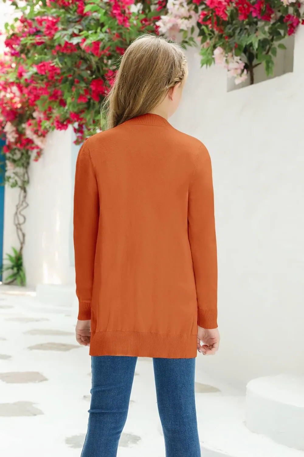 Girls Cardigan Knit Open Front Long Sleeve Sweaters Fall Casual Outwear with Pockets for 5-14 T Kids