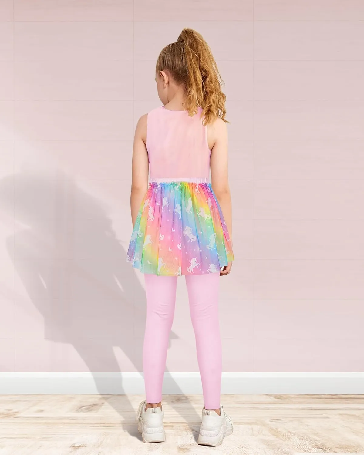 Girls Leggings with Skirt Kids Footless Leggings Pants with Lace Ruffle Tutu Skirt for Toddler Little Girls 4-7T