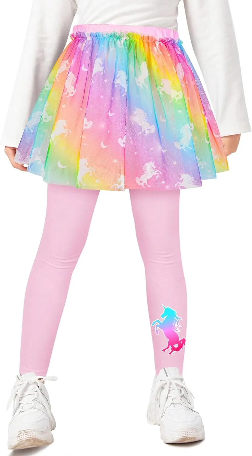 Girls Leggings with Skirt Kids Footless Leggings Pants with Lace Ruffle Tutu Skirt for Toddler Little Girls 4-7T