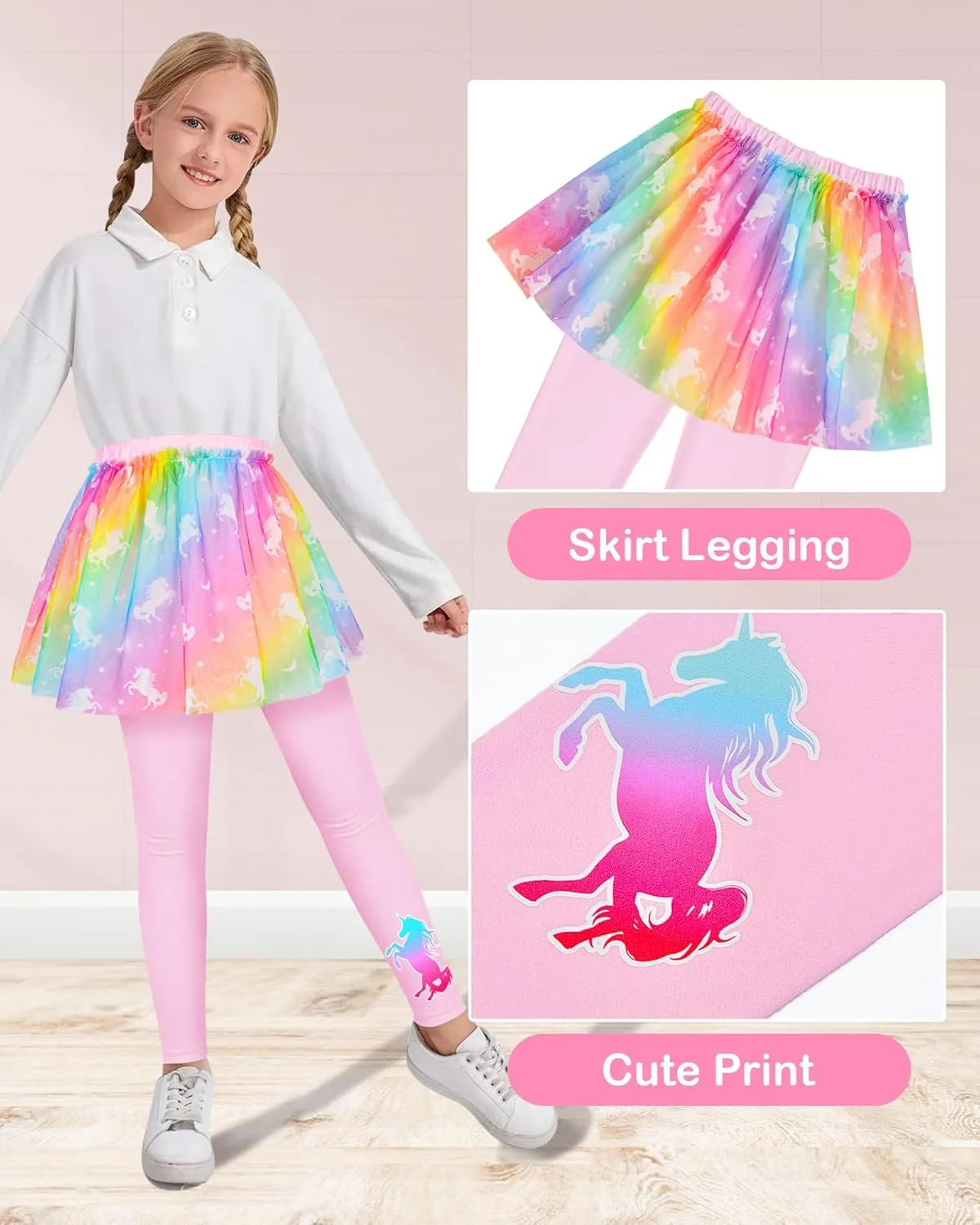 Girls Leggings with Skirt Kids Footless Leggings Pants with Lace Ruffle Tutu Skirt for Toddler Little Girls 4-7T
