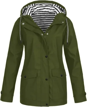 GOFULY Raincoat For Women 2024 Waterproof Oversized Rain Jackets Zip Up Fall Winter Coats With Hood Solid Windbreaker