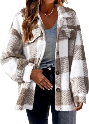 GOFULY Womens Winter Coats Casual Fuzzy Fleece Hoodies Button up Fall Sherpa Jackets Warm Plaid Cardigans Trendy Outerwear