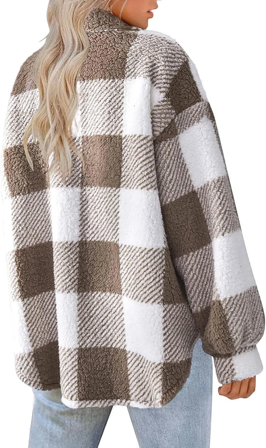 GOFULY Womens Winter Coats Casual Fuzzy Fleece Hoodies Button up Fall Sherpa Jackets Warm Plaid Cardigans Trendy Outerwear