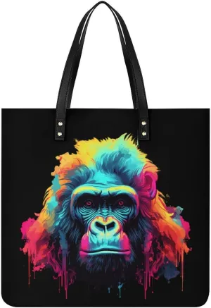 Gorilla Tote Bags PU Leather Top Handle Satchel Handbags Shoulder Bags Travel Purse for Women Men