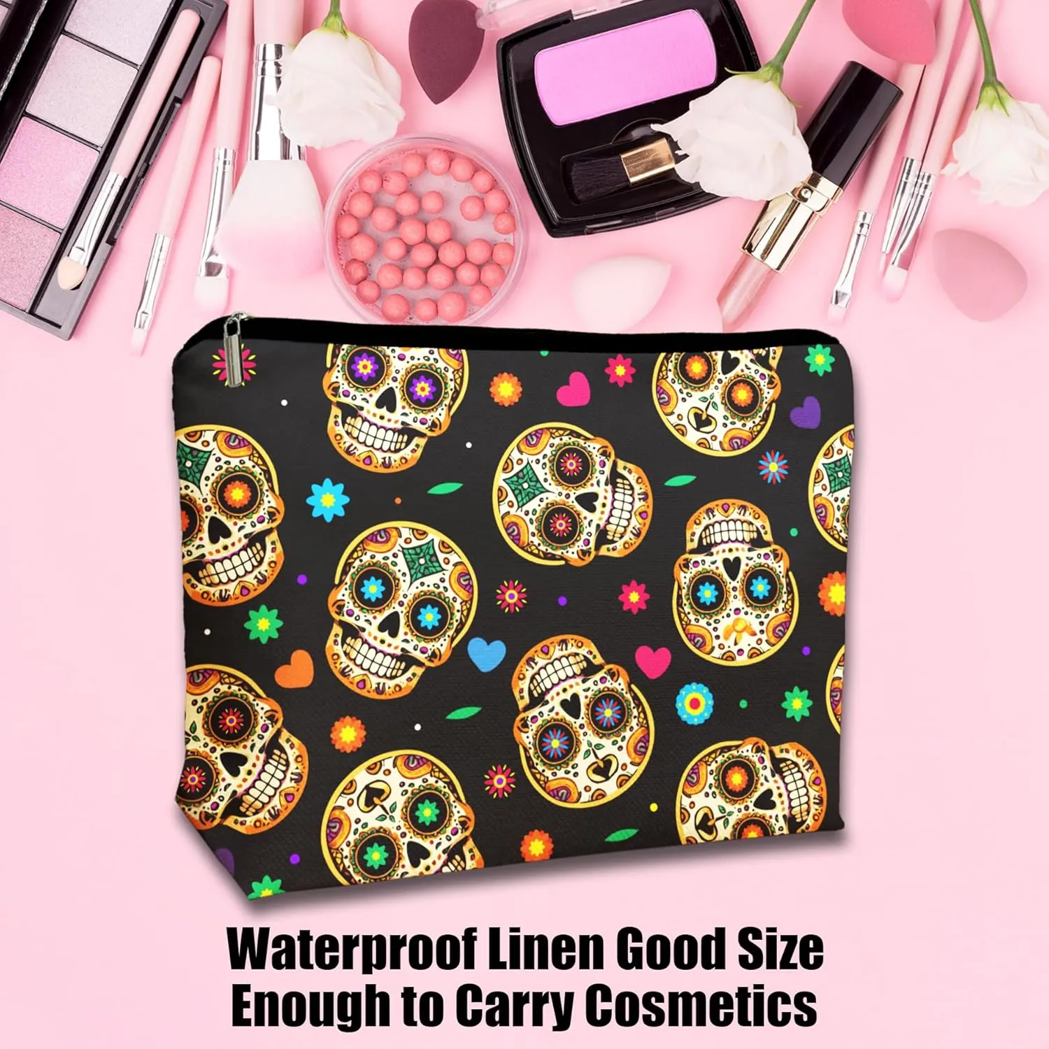 Gothic Skull Witch Makeup Bag Fun Christmas Gift for Friends Spacious Zippered Pouch for Women Witchy
