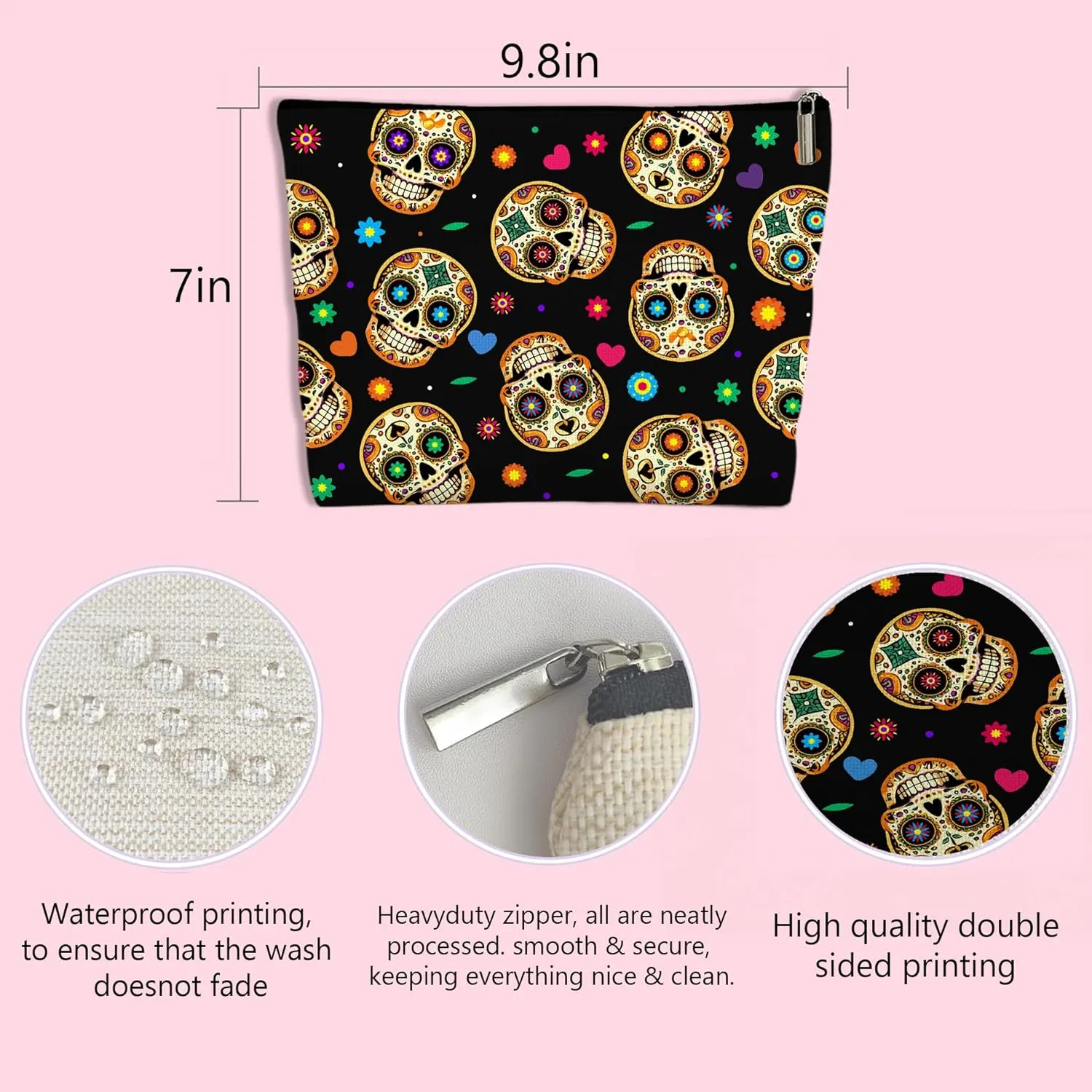 Gothic Skull Witch Makeup Bag Fun Christmas Gift for Friends Spacious Zippered Pouch for Women Witchy