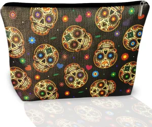 Gothic Skull Witch Makeup Bag Fun Christmas Gift for Friends Spacious Zippered Pouch for Women Witchy