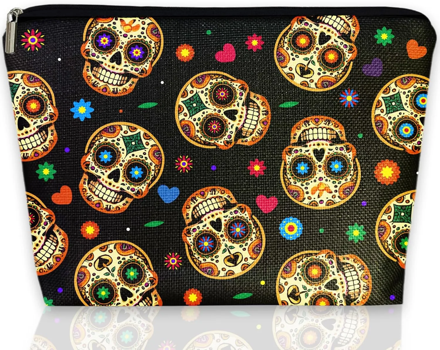 Gothic Skull Witch Makeup Bag Fun Christmas Gift for Friends Spacious Zippered Pouch for Women Witchy