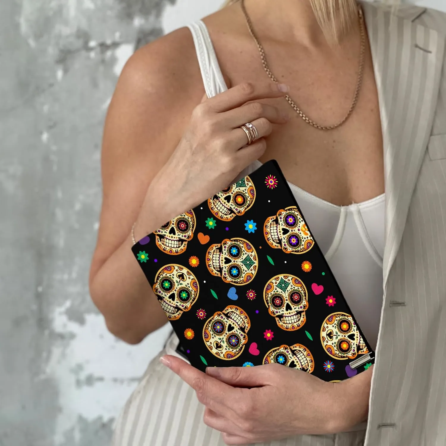 Gothic Skull Witch Makeup Bag Fun Christmas Gift for Friends Spacious Zippered Pouch for Women Witchy