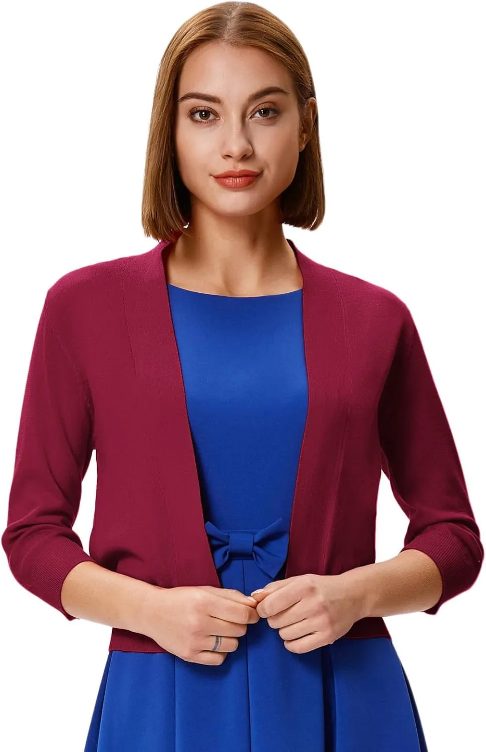 GRACE KARIN Women's 3/4 Sleeve Knit Cropped Cardigan Sweaters Open Front Bolero Shrugs Coat Tops S-3XL
