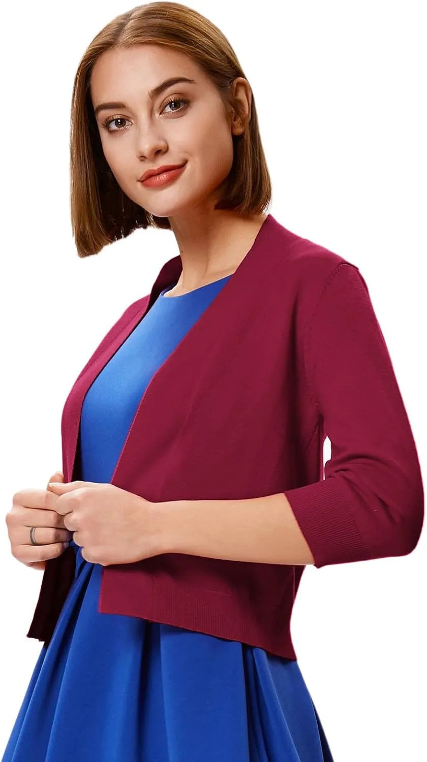 GRACE KARIN Women's 3/4 Sleeve Knit Cropped Cardigan Sweaters Open Front Bolero Shrugs Coat Tops S-3XL