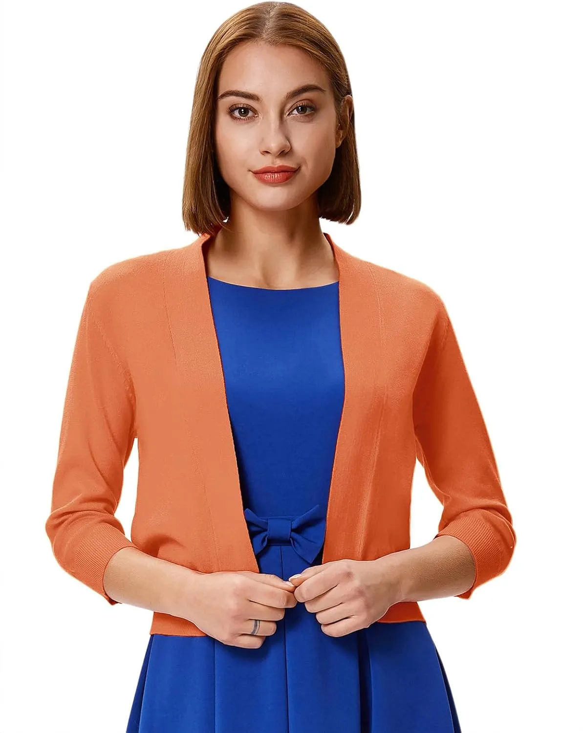 GRACE KARIN Women's 3/4 Sleeve Knit Cropped Cardigan Sweaters Open Front Bolero Shrugs Coat Tops S-3XL