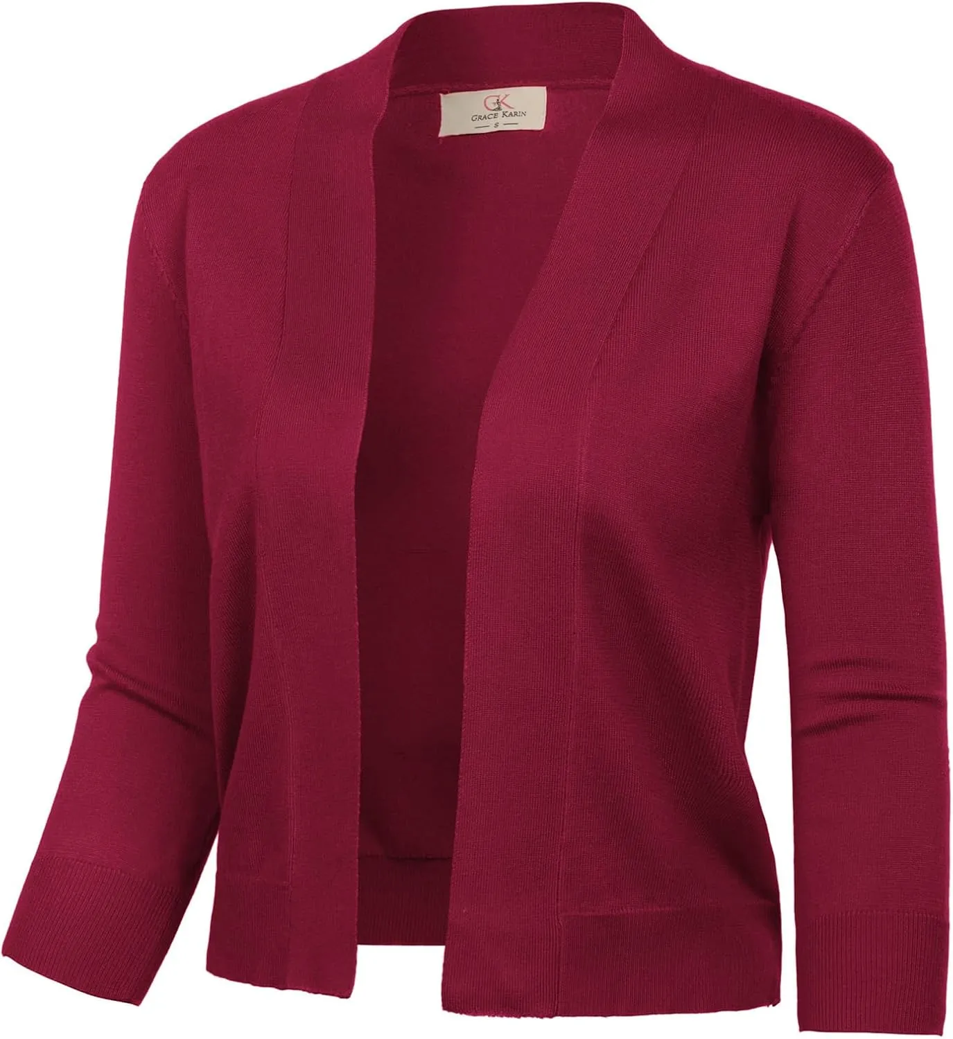 GRACE KARIN Women's 3/4 Sleeve Knit Cropped Cardigan Sweaters Open Front Bolero Shrugs Coat Tops S-3XL
