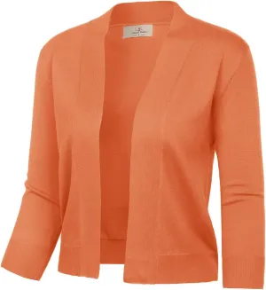 GRACE KARIN Women's 3/4 Sleeve Knit Cropped Cardigan Sweaters Open Front Bolero Shrugs Coat Tops S-3XL