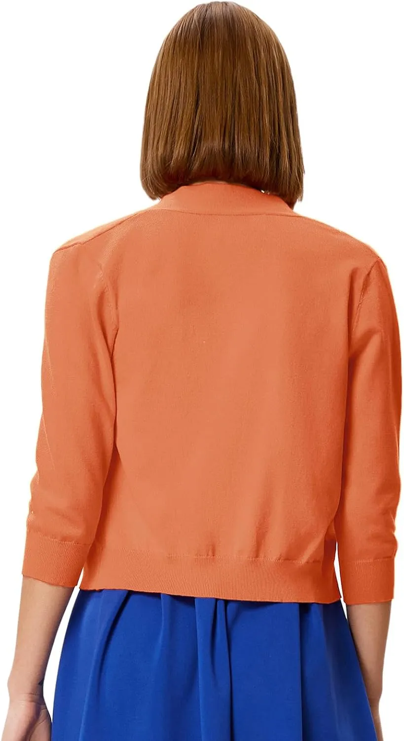 GRACE KARIN Women's 3/4 Sleeve Knit Cropped Cardigan Sweaters Open Front Bolero Shrugs Coat Tops S-3XL