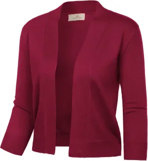 GRACE KARIN Women's 3/4 Sleeve Knit Cropped Cardigan Sweaters Open Front Bolero Shrugs Coat Tops S-3XL