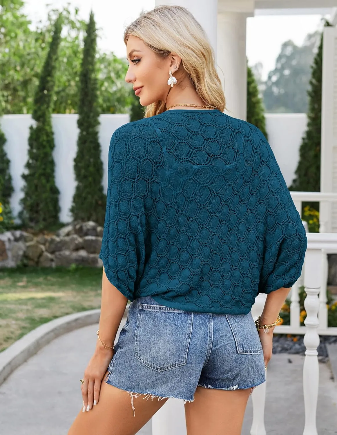 GRACE KARIN Womens Crochet Summer Cardigan Shrug 2025 Lightweight Open Front Hollow-out Batwing Cardigan Sweater Outwear