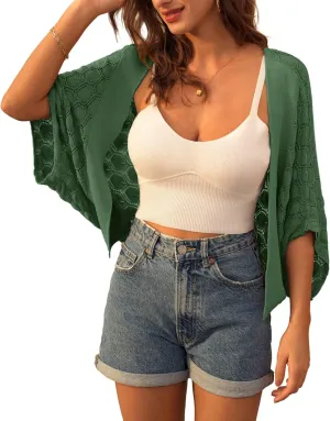 GRACE KARIN Womens Crochet Summer Cardigan Shrug 2025 Lightweight Open Front Hollow-out Batwing Cardigan Sweater Outwear