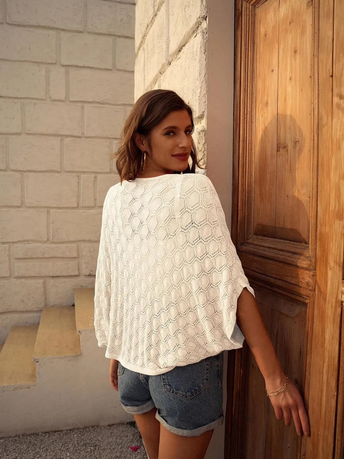 GRACE KARIN Womens Crochet Summer Cardigan Shrug 2025 Lightweight Open Front Hollow-out Batwing Cardigan Sweater Outwear
