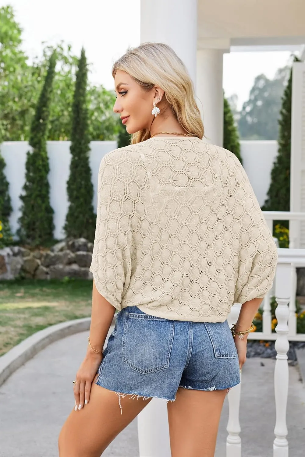 GRACE KARIN Womens Crochet Summer Cardigan Shrug 2025 Lightweight Open Front Hollow-out Batwing Cardigan Sweater Outwear