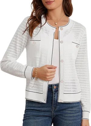 GRACE KARIN Womens Lightweight Corchet Cardigan Sweaters 2025 Summer Long Sleeve Mesh Sweater Jacket with Pockets
