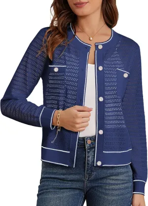 GRACE KARIN Womens Lightweight Corchet Cardigan Sweaters 2025 Summer Long Sleeve Mesh Sweater Jacket with Pockets