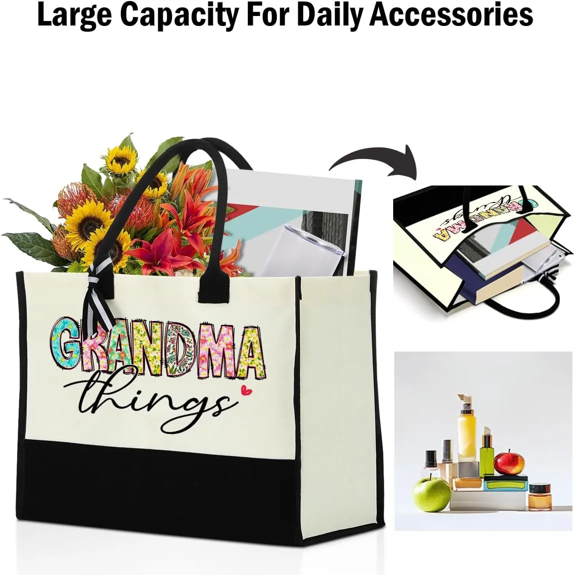 Grandma Christmas Birthday Gifts Mother Gifts Tote Bag for Women Grandmother Classic Canvas Shopping Grocery Bag