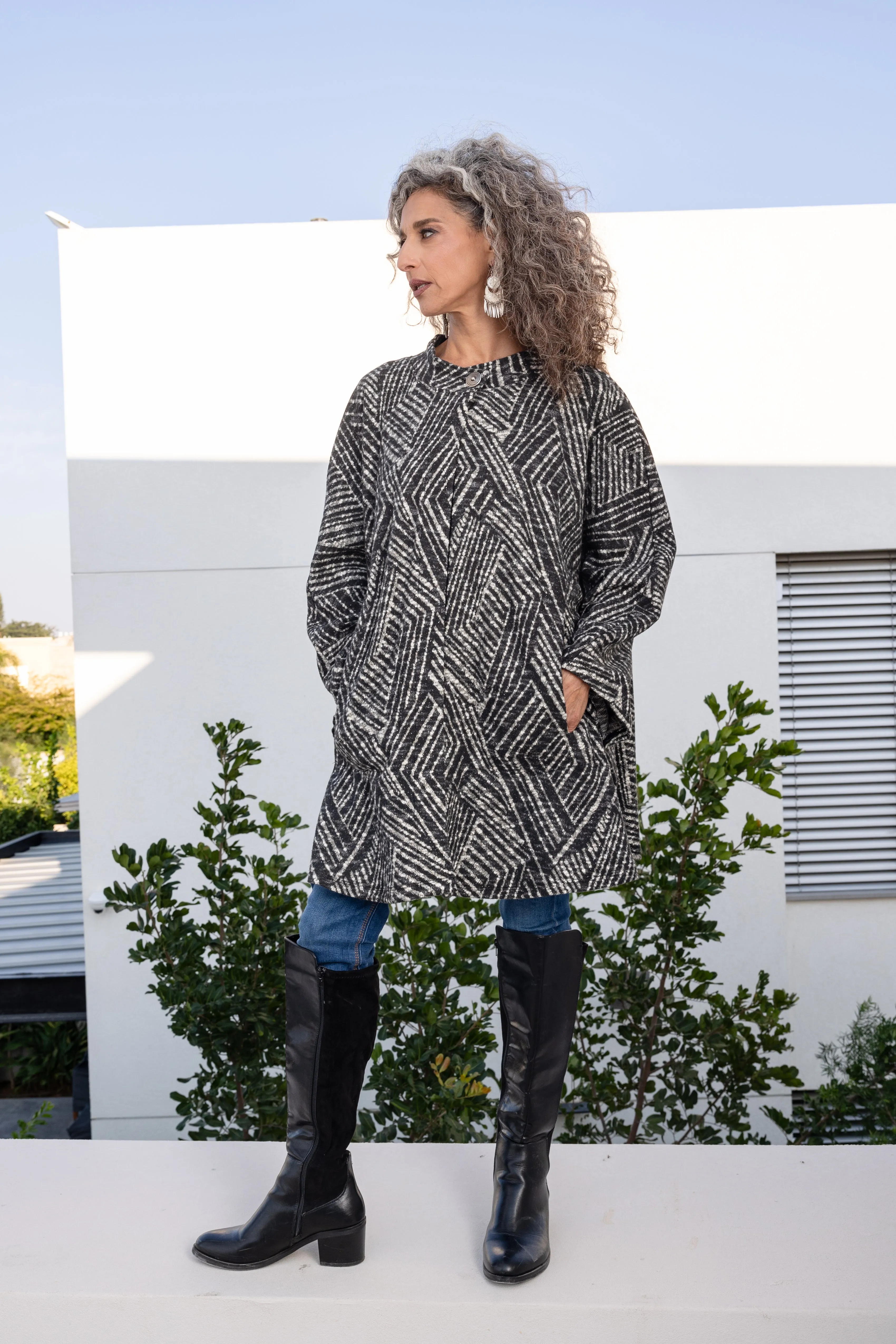 Gray Woolen Poncho With Pockets